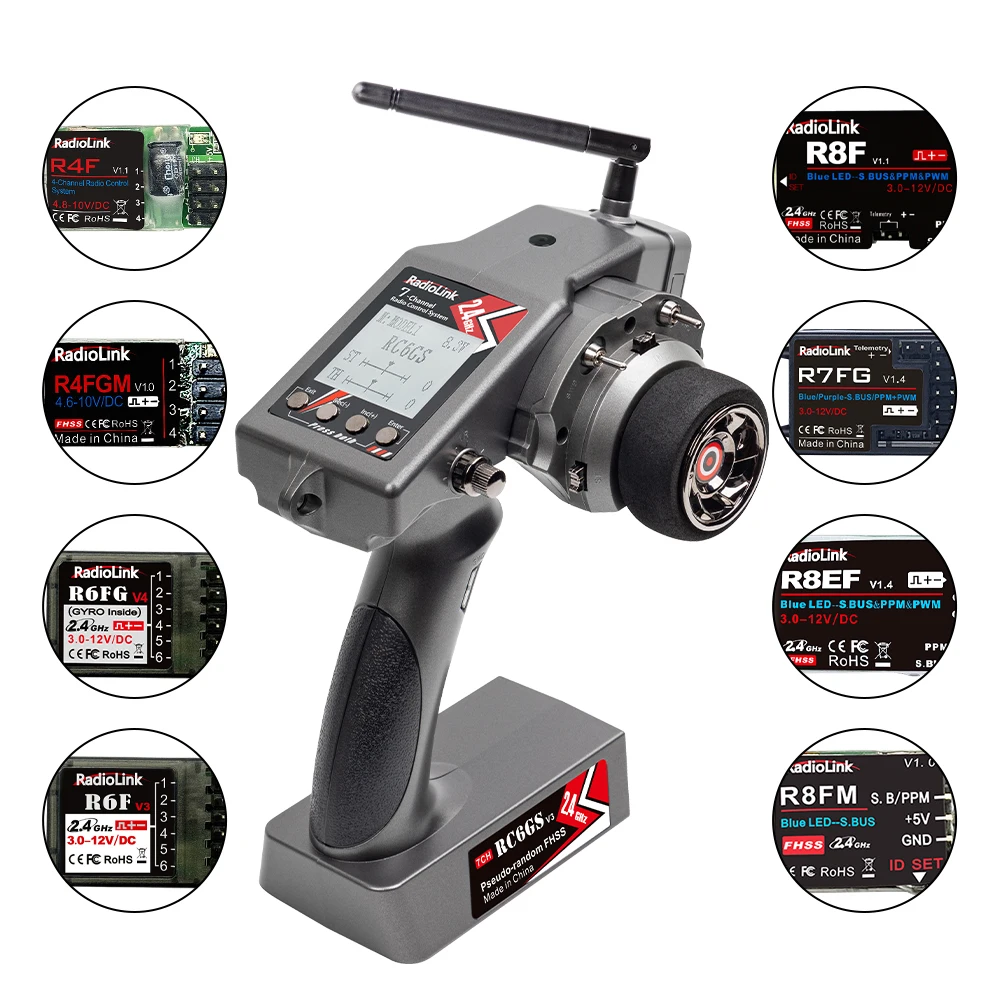 RadioLink-Tela LCD Controle Remoto, Receptor R7FG para Carro RC, Barco, Navio, R6GS, V3, 2.4GHz, 6CH