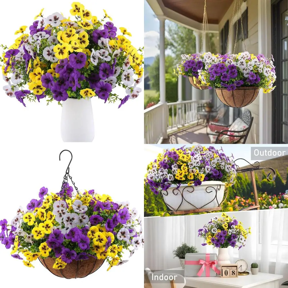 

Artificial Fake Pansy Flowers for Outdoor, Faux Silk Pansies Spring Flowers for Outside for Planter Front Door Porch Yard Patio