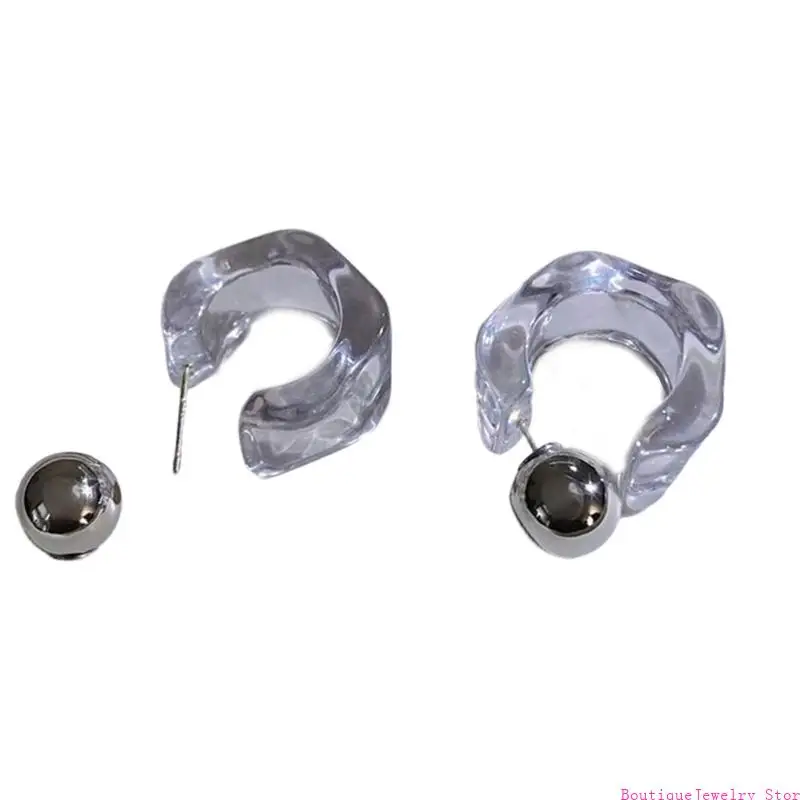 E1PE Modern Minimalist Clear Plastic Hoop Earrings Unique Diamonds Design User Friendly Ear Jewelry Accessories