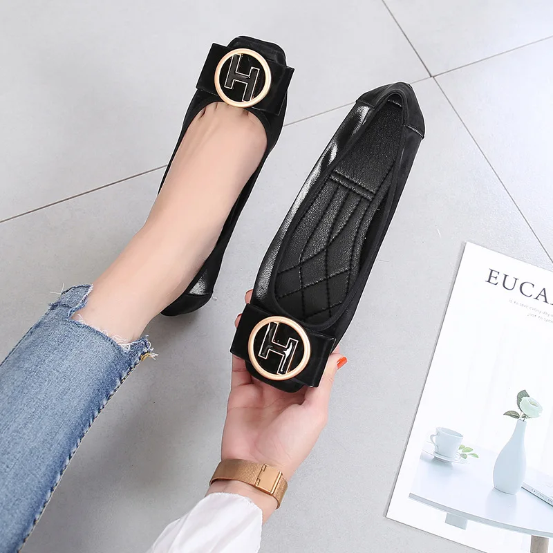 Plus Big Size 35-44 Women Flats Slip on Shoes H Buckle Soft Sole Flat Pumps Wedding Party Office Ladies Dress Shoes Girls Shoes