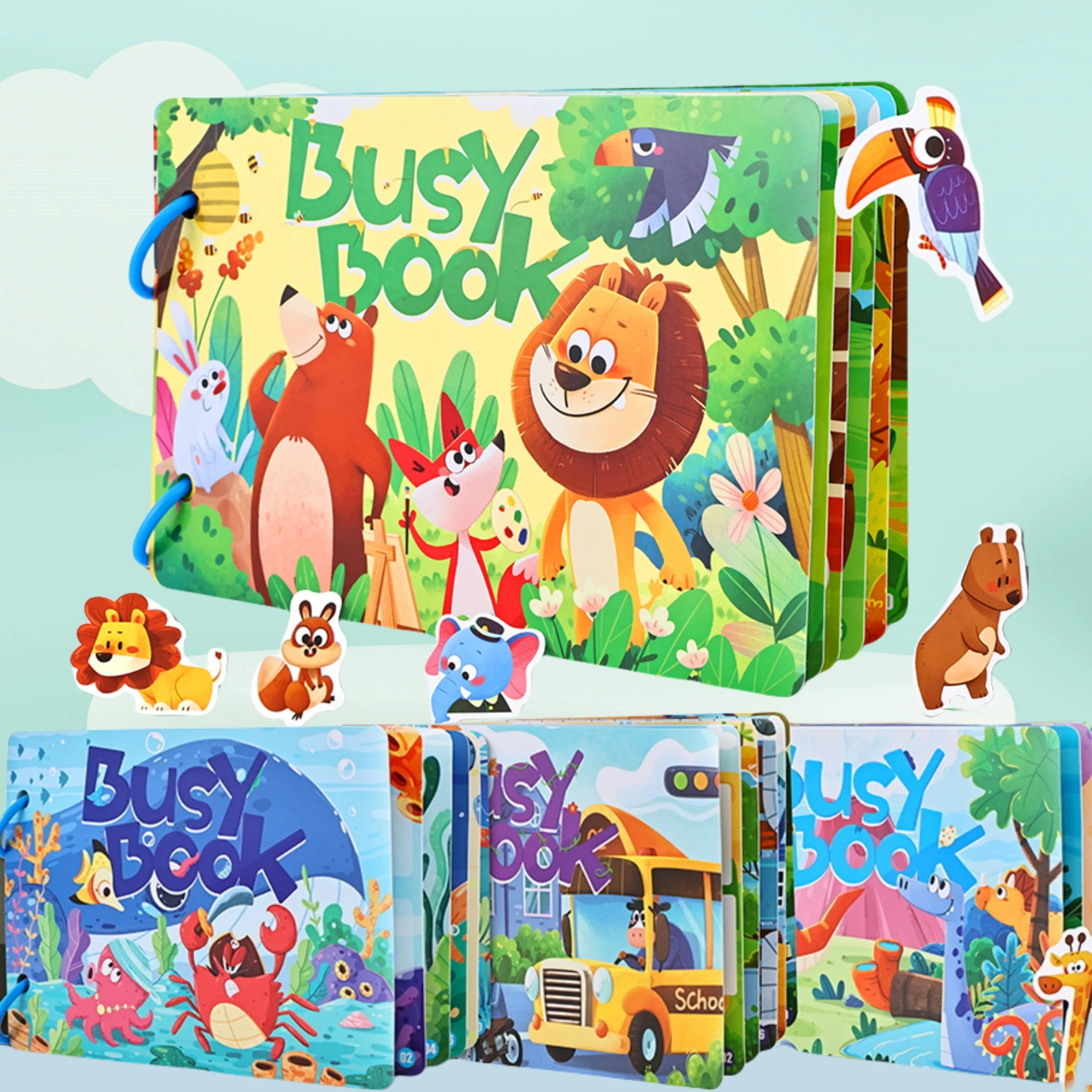 Libro de juguetes de actividades de iluminación cognitiva de educación temprana Montessori, libro de pegatinas de actividades educativas reutilizable, combinación de colores de forma de reconocimiento de palabras de letras, juego interactivo de rompecabezas de dibujos animados, habilidades cognitivas y desarrollo de lógico divertido, libro de rompecabezas práctivo DIY adecuado para 3 años y más