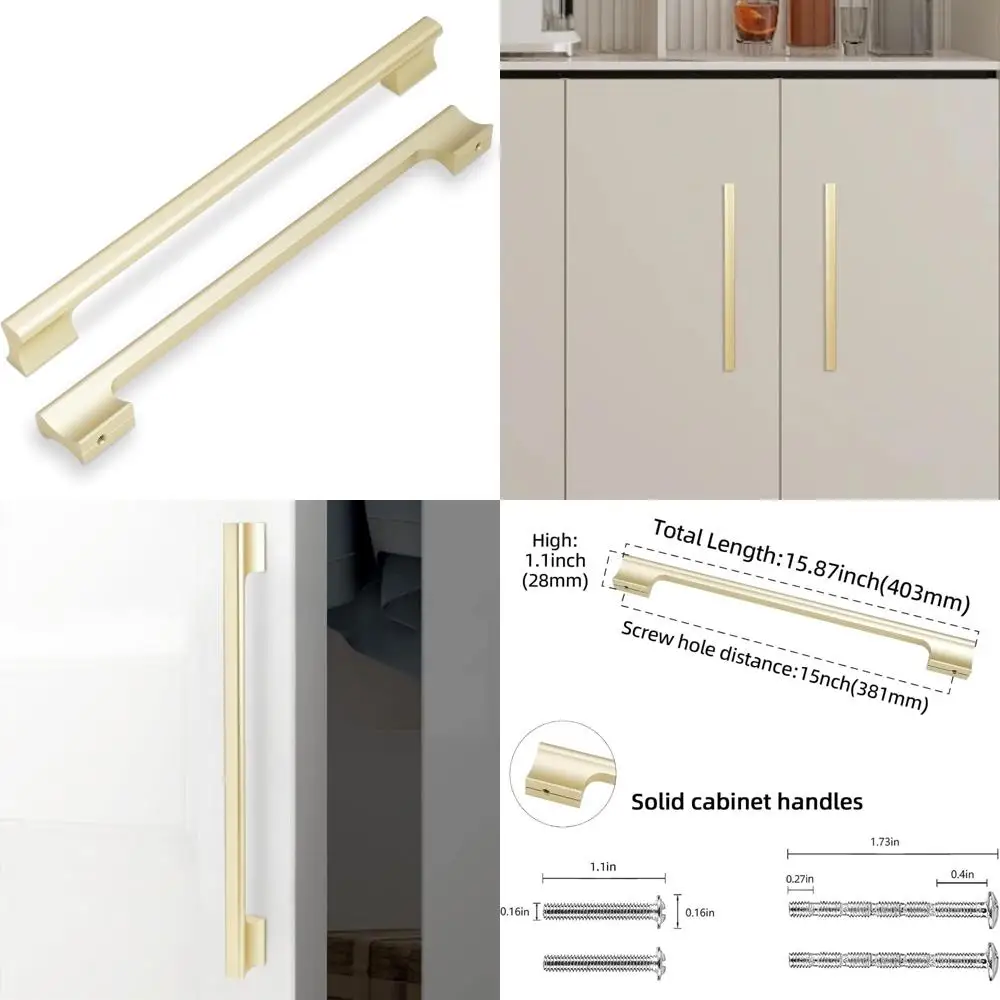 مقابض خزانة المطبخ المصنوعة من النحاس المصقول مقاس 15 بوصة - درج ذهبي حديث يسحب للخزائن والخزائن