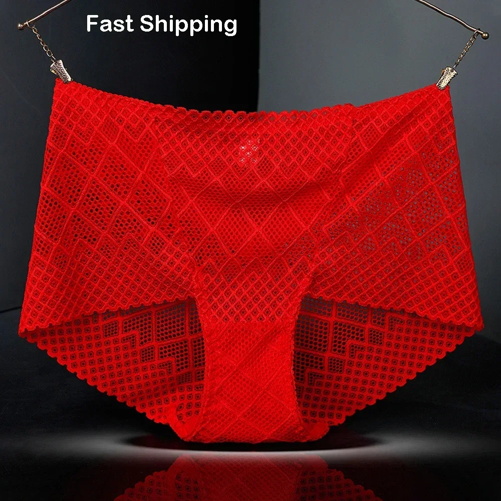 L-XXL Fat Size Transparent Plaid Mesh Underpants Strech Lifting Hips Briefs  Ladies Hollow Lace Sexy Lingerie Intimates Underwear