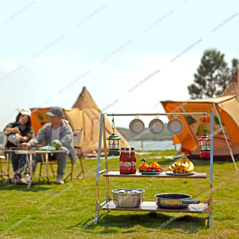 

Outdoor Camping Storage Shelf Portable Folding Shelf Storage Rack Garden Stainless Steel Stand