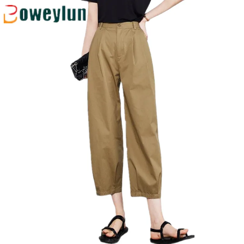 

Boweylun Summer New Nine-minute Wide-legged Pants Girls Light Thin and Breathable Solid Color Casual Work Pants Female