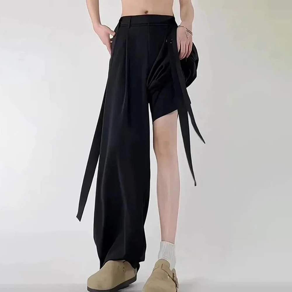 Summer New Men's Solid Color Straight Suit Trousers Korean Style Fashion Trend Leisure Loose Simple Breathable Men's Bottoms