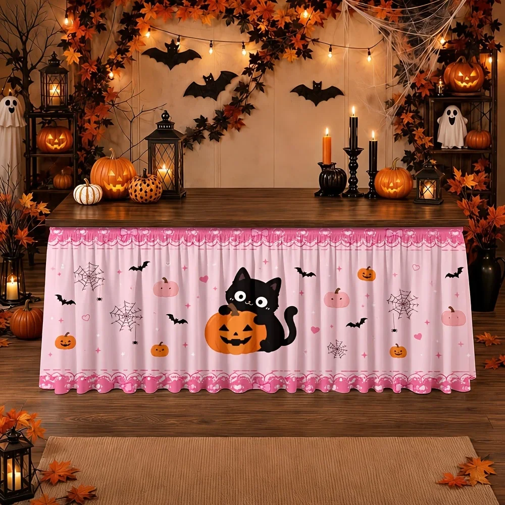 Halloween party table skirt, 1-piece set. Suitable for home party decoration and celebration events. Polyester material.xzj
