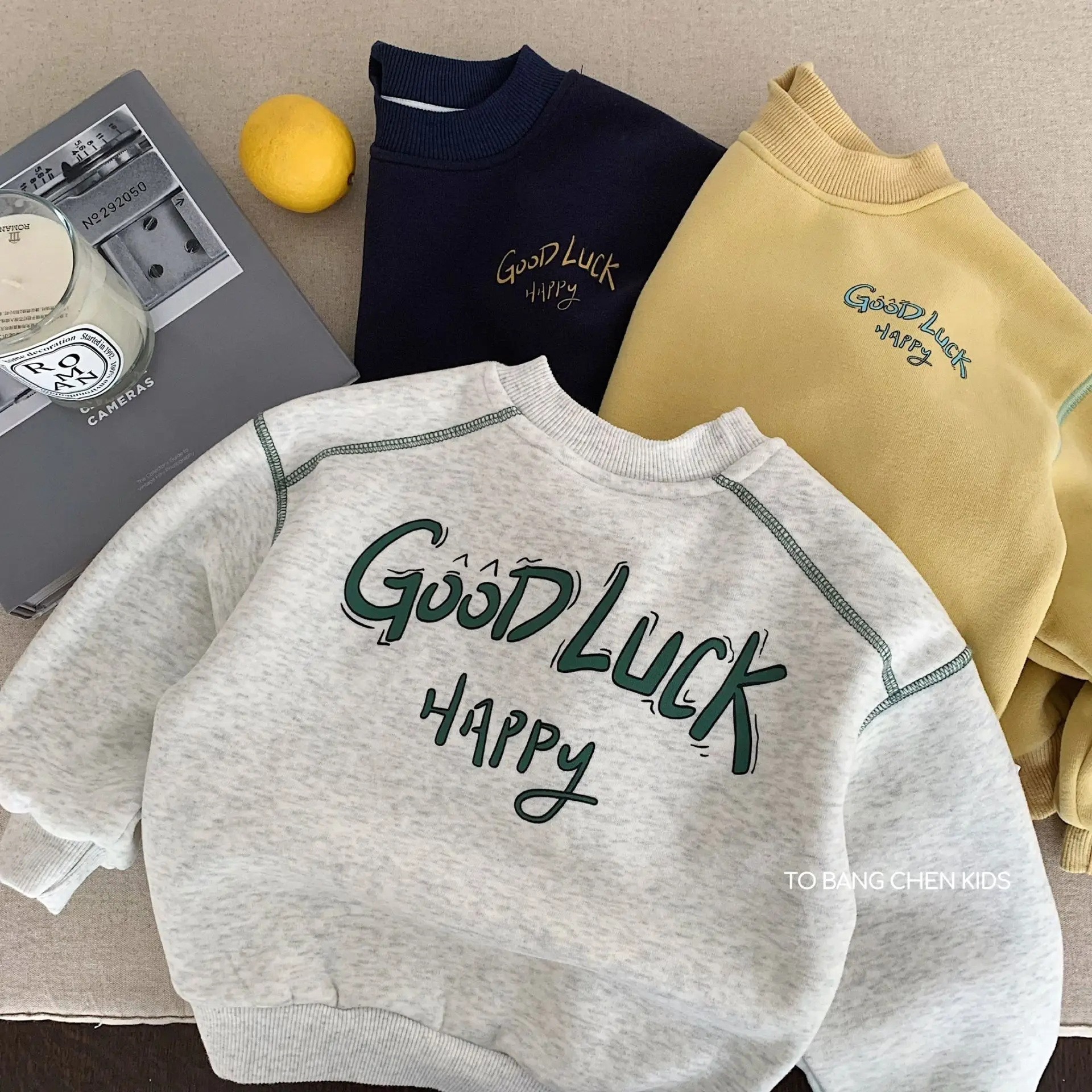 Children's Winter Sweatshirt 2025 New Style Boys and Girls Letter Pullover Fleece Lined Base Shirt Baby Clothes