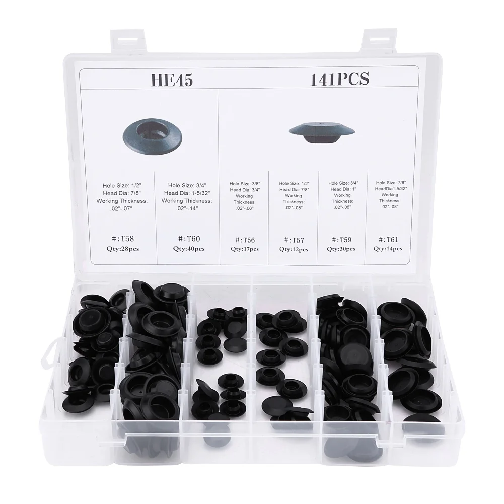 141pcs 6 Sizes Assorted Car Flush Mount Hole Plugs Auto Body Sheet Metal Hole Fastener Plug