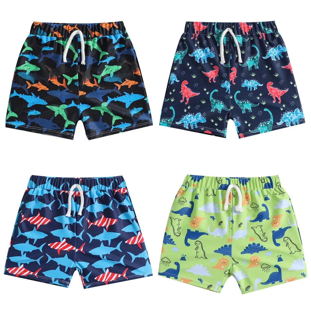 Baby Boys Trunks Newborn Summer Beach Wear Swim Shorts Toddles Cartoon Dinosaur Shark Funny Print Swimwear Seaside Bathing Suits