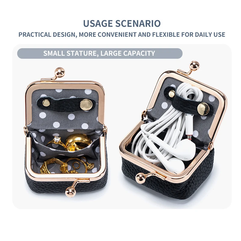Genuine Leather Jewelry Box Small Portable Mini Ring Necklace Earring Organizer, Travel-Friendly Coin Purse & Gift Box for Women