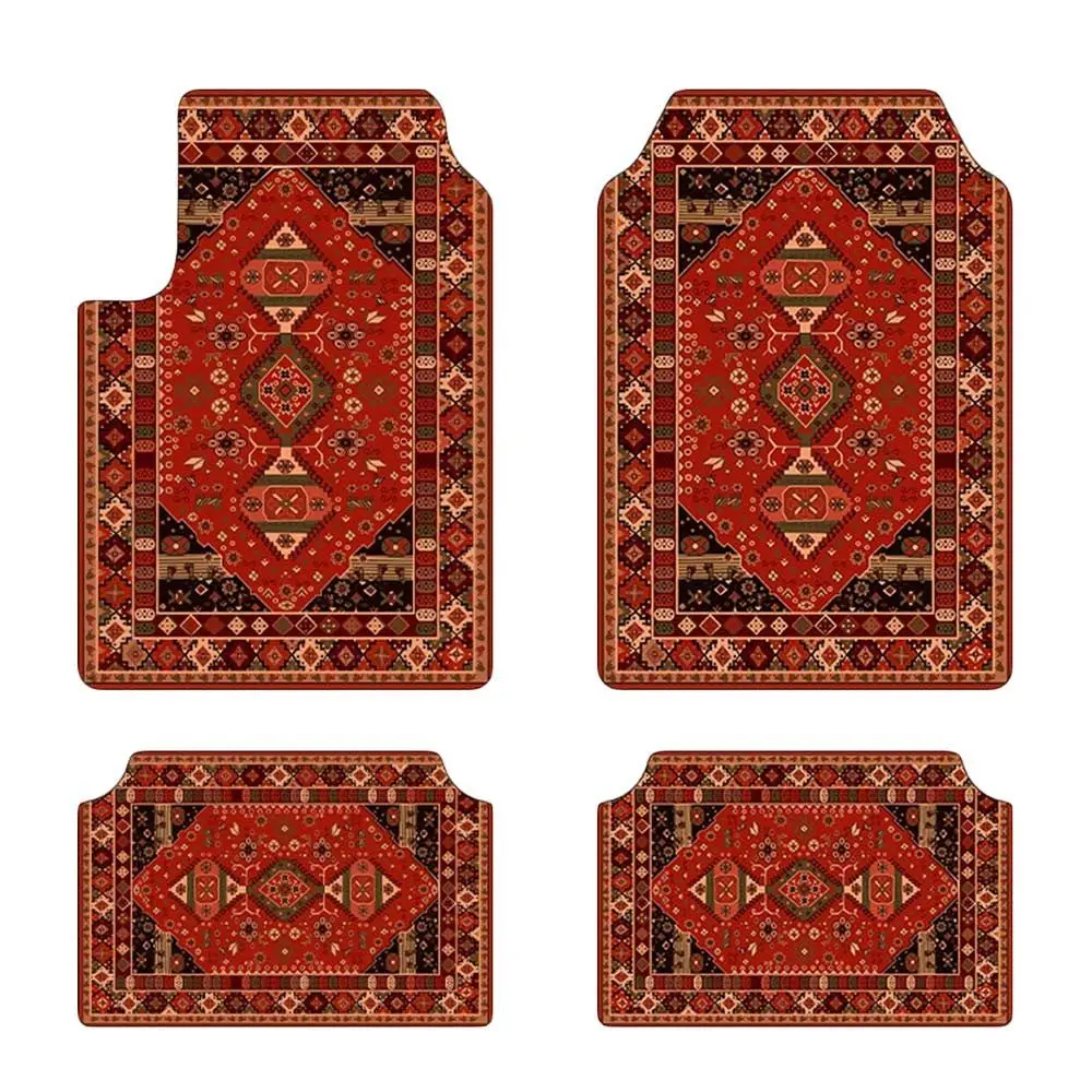 4Pcs/Set Durable Bohemian Car Floor Mats Rubber Back Car Decoration Car Carpet Heavy Duty Car Accessories for Front Rear Seats