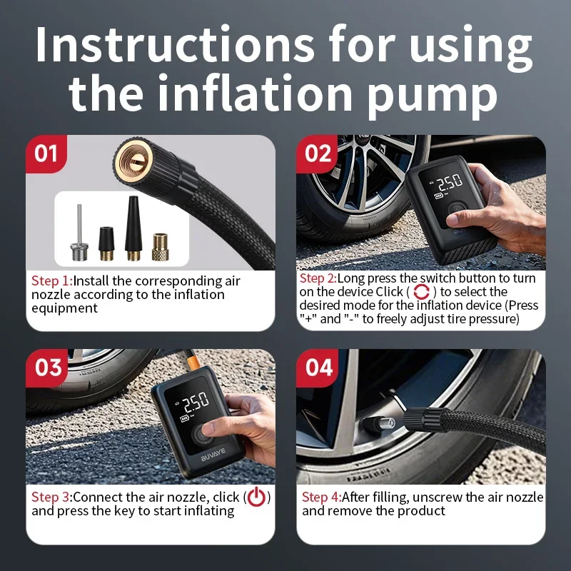 BUVAYE pompe à Air sans fil compresseur d'air de voiture électrique 12V 150PSI pompe de gonflage de pneu Portable pour pneu automatique de vélo de moto