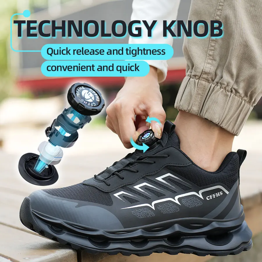 

Rotary Buckle Work Sneakers Protective Shoes Puncture-Proof Anti-smash Steel Toe Shoes Men Indestructible Shoes Non slip boots