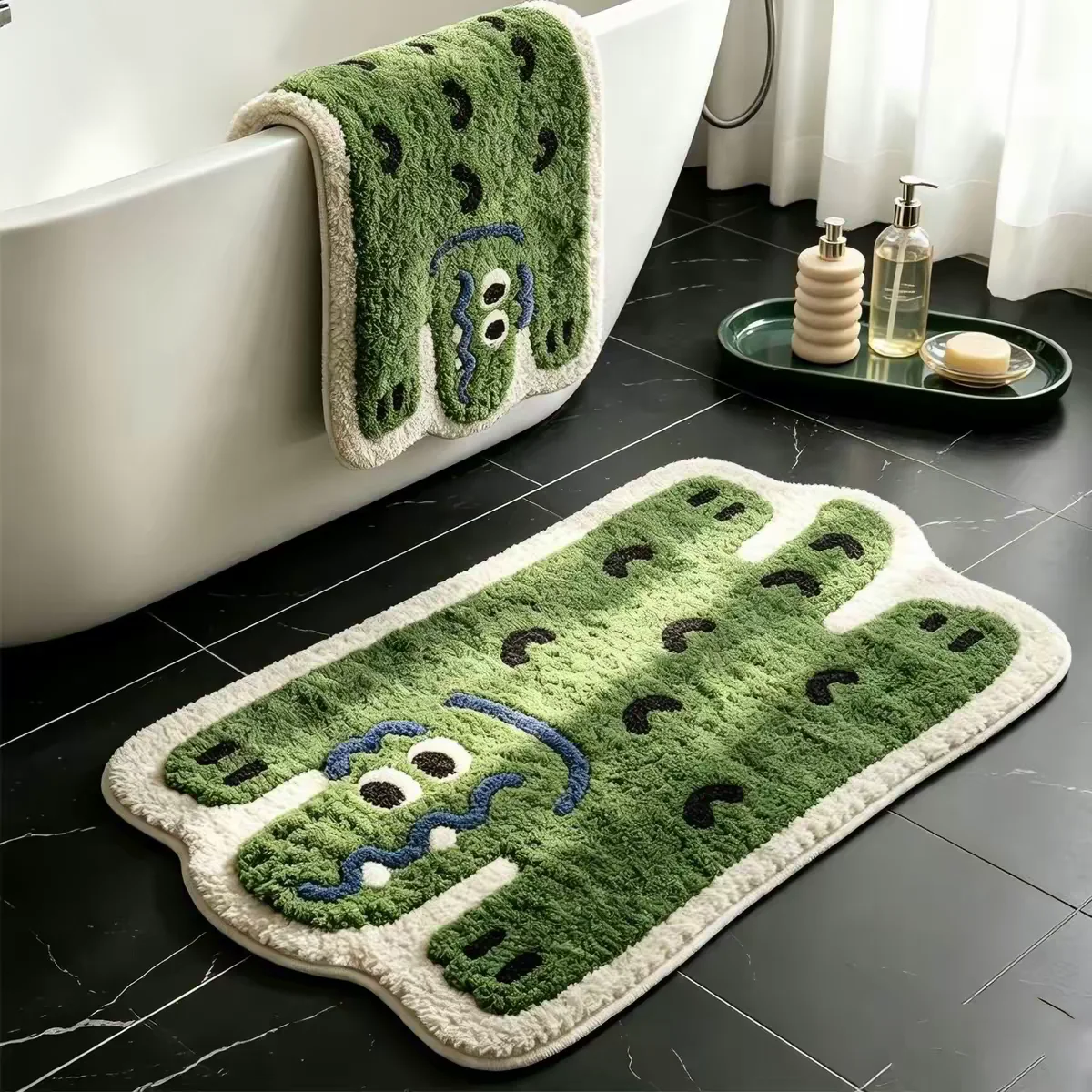 Faux Cashmere Alligator Face Bathroom Rug Waterproof Non-Slip Machine Washable Carpet for Kitchen Bathroom Door Mat