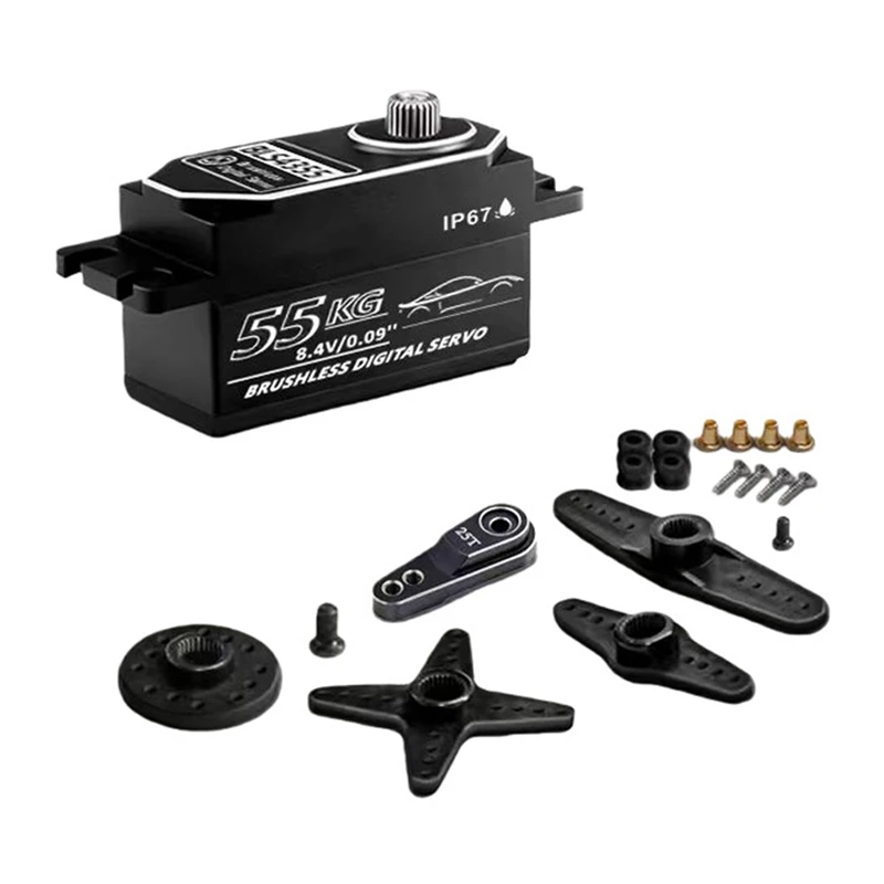 A82Z-55KG Brushless Digital Servo Low Profile Metal Gear Servo IP67 Waterproof High Torque RC Servo for Off-Road Trucks
