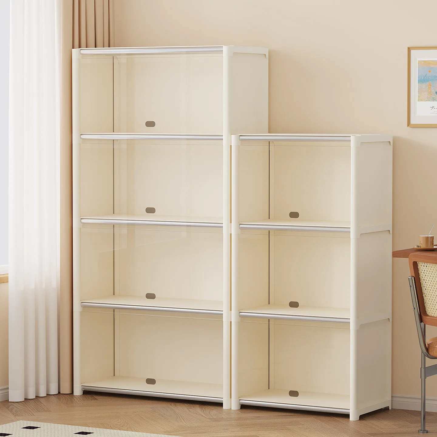 transparent-visible-dustproof-simple-floor-standing-bookshelf-free-combination-space-saving-renting-using-bookcase-cabinet