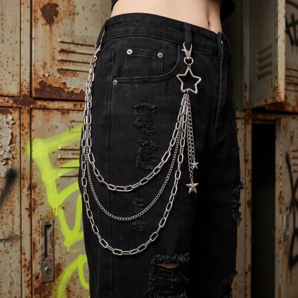 Statement Multi-Layer Pants Chain Secure Fastening Star Tassel Hip Jewelry Casual Punk Bag Chain Steampunk Style