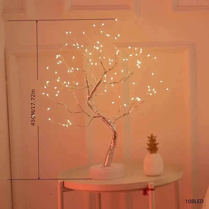 1PC Colorful Bonsai 108 LED Tree Light With Battery&USB Power Operated  Suitable For Home Bedroom Christams Decoration