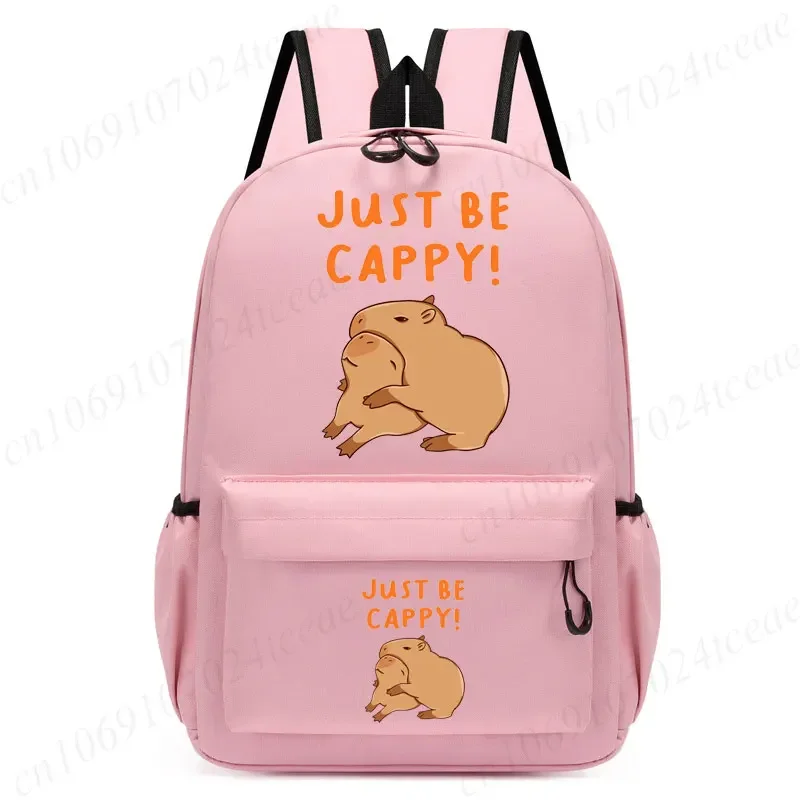 Cute Capybara Loves Bubble Tea Anime Backpack for School Kids Girls Leisure Simple Pink Schoolbag Anime Travel Backpack Bag