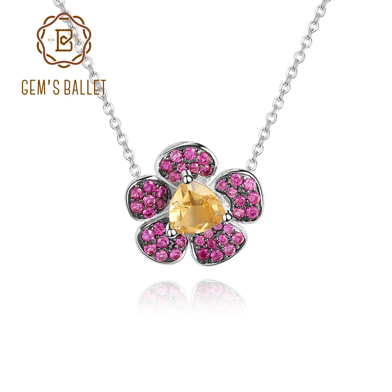 

GEM'S BALLET Peachblossom Flower Creative Pendant Necklace For Women Jewelry Accessories With Chain 100% 925 Sterling Silver