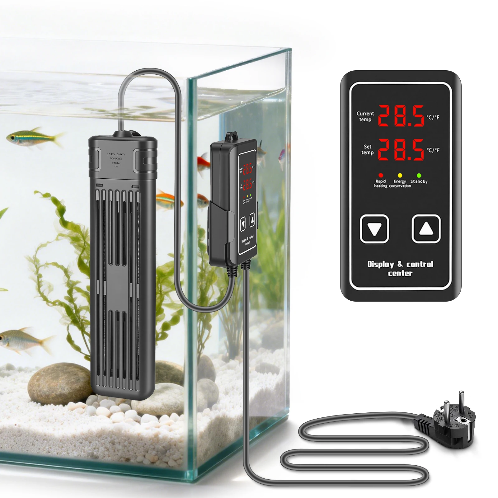 600W Aquariumheizstab mit Einstellbarer Temperaturregelung Tauchheizgerät mit LCD-Anzeige für Fisch- und Schildkrötenbecken