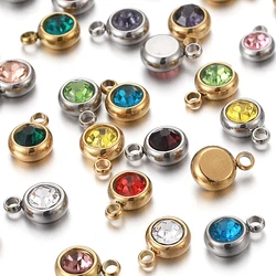 20pcs/lot 6mm Crystal Stainless Steel Rhinestone Charms Birthstone Pendants for Jewelry Making DIY Necklace Bracelet Accessories