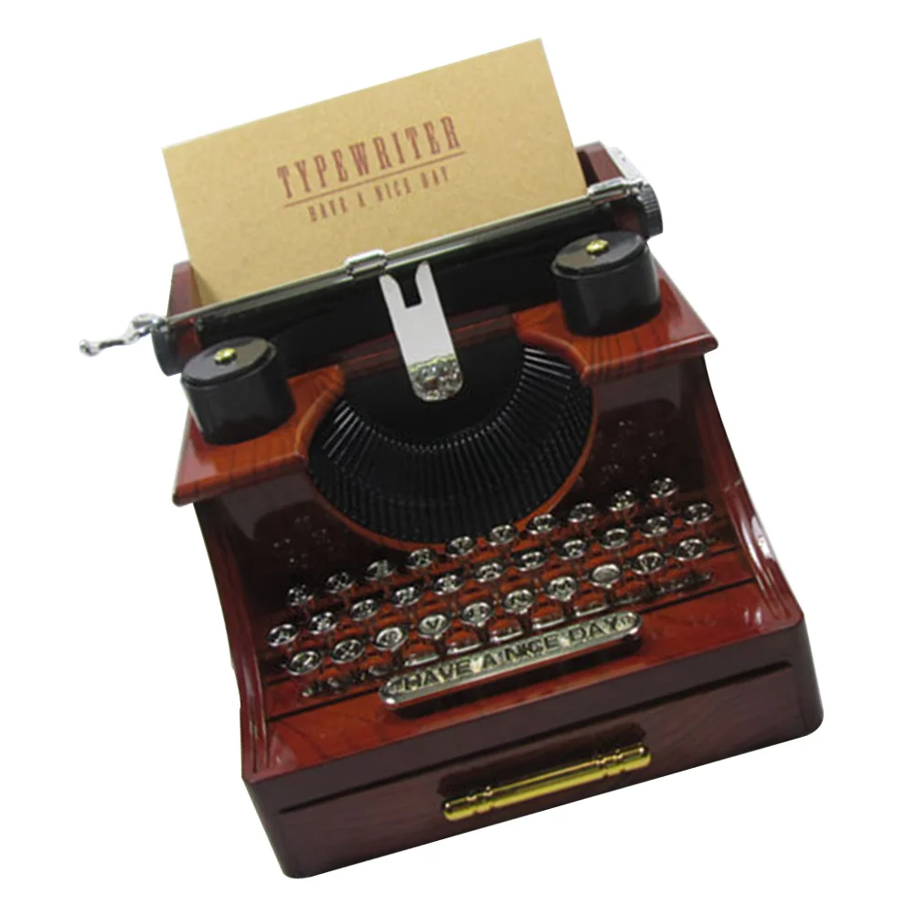 

1pc Retro Plastic Typewriter Music Box Manual Jewelry Storage Decorative Craft For Home Office Desktop Adornment Creative Mini