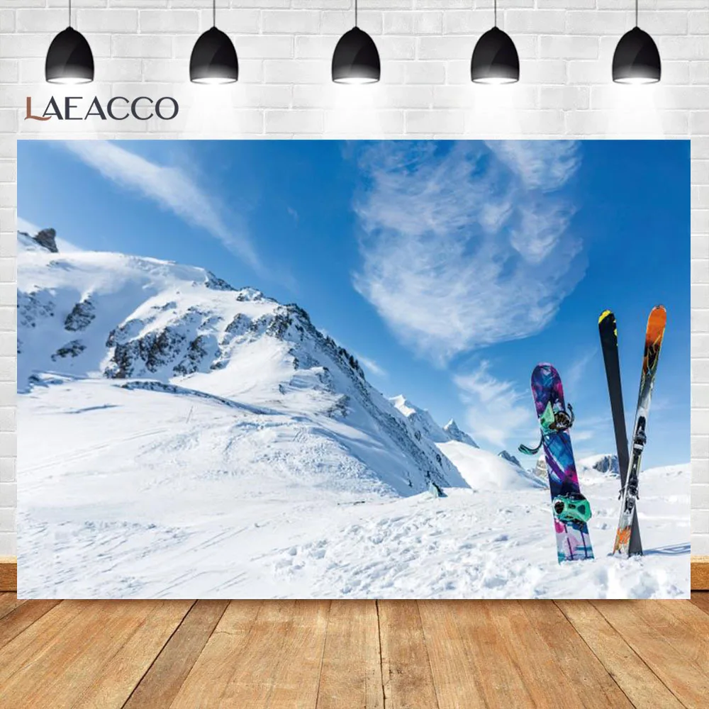 Laeacco Winter Snow Mountain Ski Slate Sunny Day Holiday Party Scenic Photographic Background Photo Backdrop Photo Studio