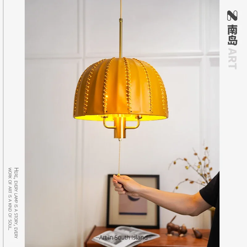 European Leather Bedside Chandelier Modern Single Head Pendant Light for Bedroom Creative Designer Lamp for Dining Room Wall