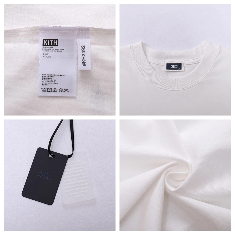 High Quality Men Casual Streetwear KITH Short Sleeve T Shirt Letter Graphic Print Oversized Crew Neck White Daily Tops Tees