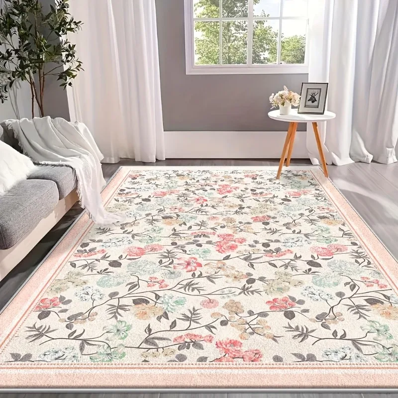 

Carpet for Living Room Large Pink Bedroom Rug Bedside Floor Mat Spring Flower Plant Carpets Pastoral Style Home Decoration Rug