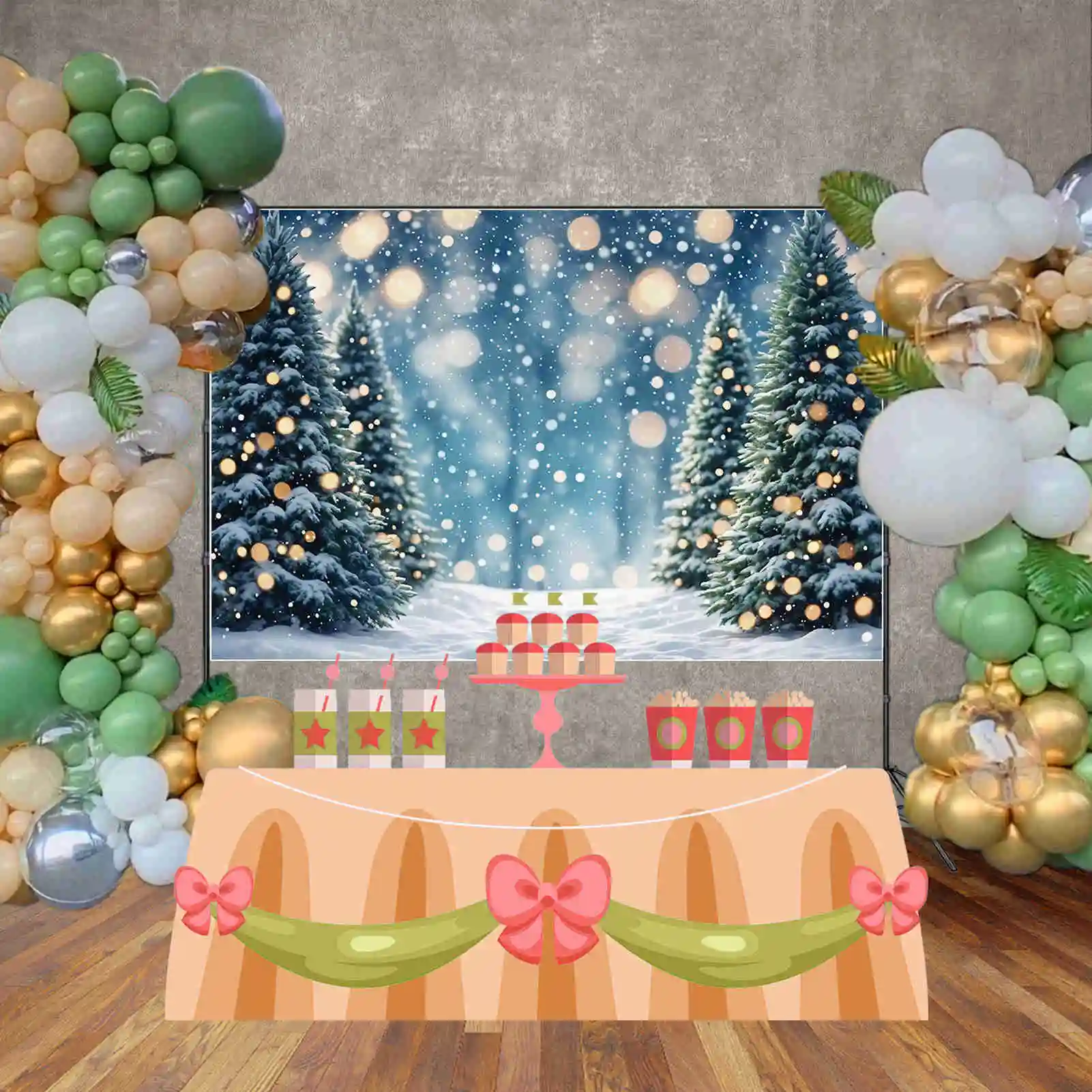 MOON.QG Winter Snow Trees Backdrops Christmas Outdoor Bokeh Children Backgrounds Custom Party Decoration Photography Supplies