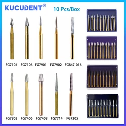KUCUDENT 10 Pcs Dental Carbide Burs Tungsten Steel Drill Bits For High Speed Handpiece 1.6mm FG7901/FG7902 /FG7406/FG7408/FG7803