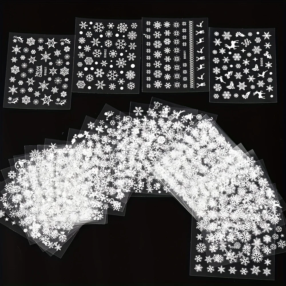 30 Stück Blatt Weihnachten 3D Nail Art Aufkleber Abziehbilder Nail Art Supplies für Frauen und S – selbstklebender Cartoon-Schneeflocken-Schneemann