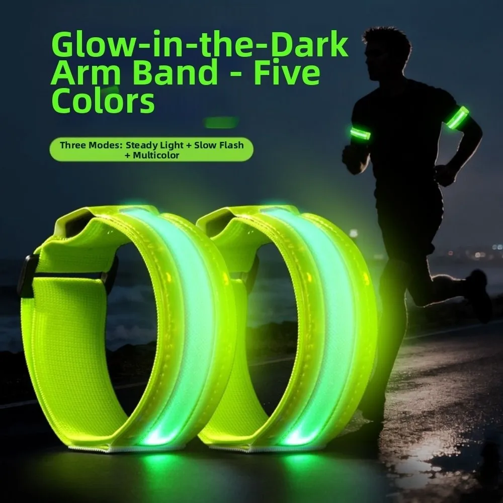 

2Pcs Safety LED Light Armband Waterproof 5 Light Color Luminous Arm Band Adjustable High Brightness Night Reflective Armband