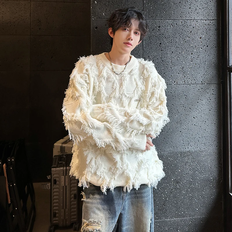 LUZHEN شخصية شرابة لدغ المرقعة فضفاضة طويلة الأكمام بلوفر مغزول الرجال 2025 الشتاء عالية الجودة الذكور سترة JY5056