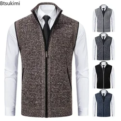 2024 uomo autunno inverno lavorato a maglia gilet senza maniche maglioni in pile spesso colletto alla coreana gilet caldo cerniera cardigan gilet giacca maschile