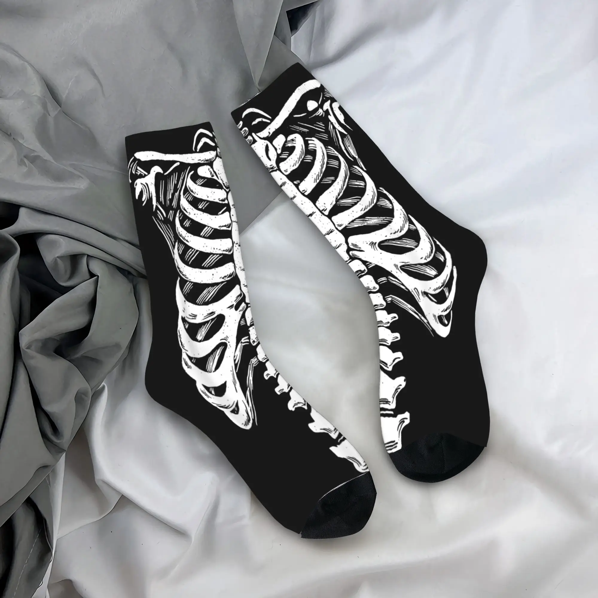 Gabbia a costine scheletro Semplice costume di Halloween Calzini scheletro Calze divertenti Calzini invernali antiscivolo per coppia Calzini da ciclismo grafici