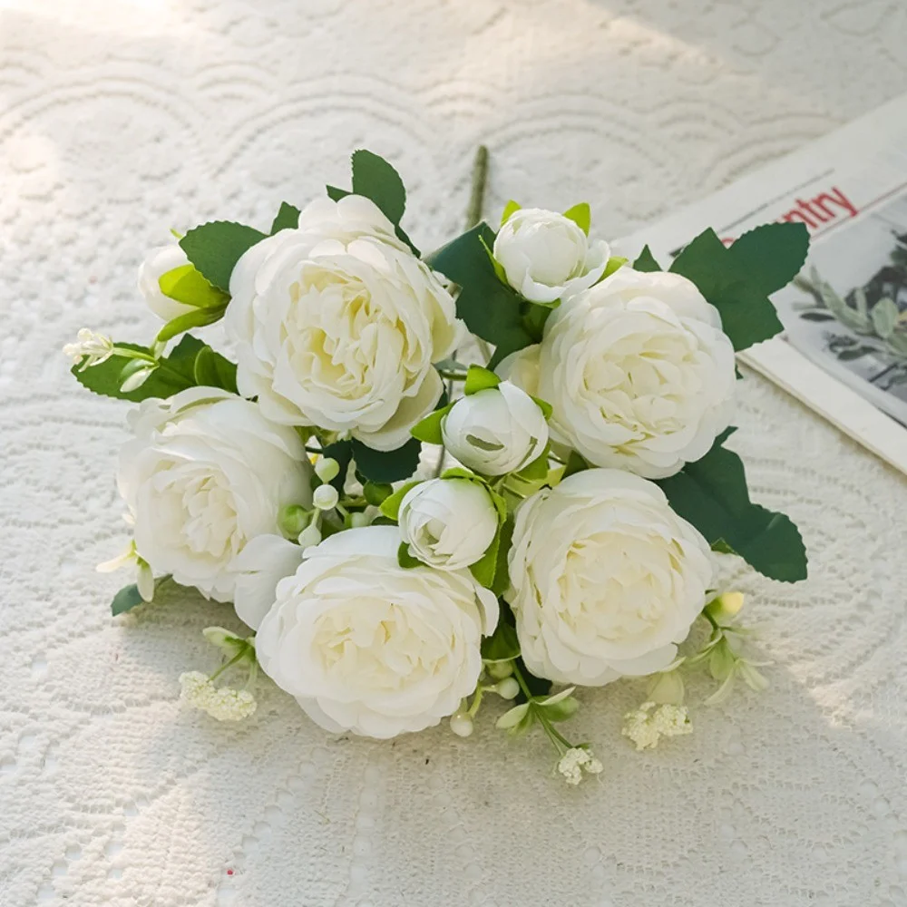 5 شوكات ربيعية ملونة من زهور الفاوانيا الاصطناعية - براعم الفاوانيا الصناعية الحريرية النابضة بالحياة لديكور المنزل وحفلات الزفاف والحفلات #6