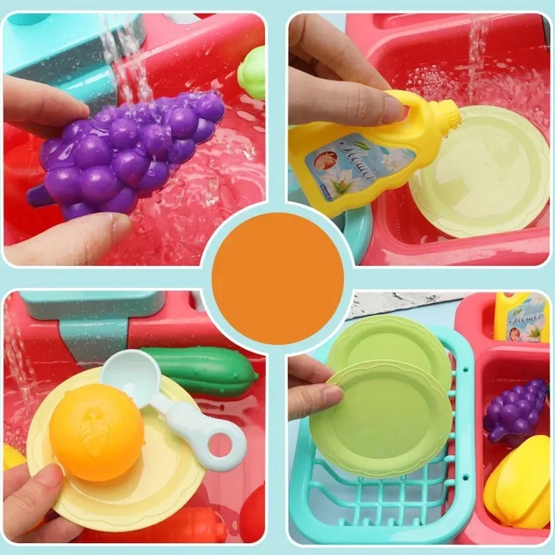 Kitchen Toy Plastic Dish‑Wash Sink Set, Children Simulation Pretend Role‑Play Housework Kit Early Educational Toy for Kids view 4