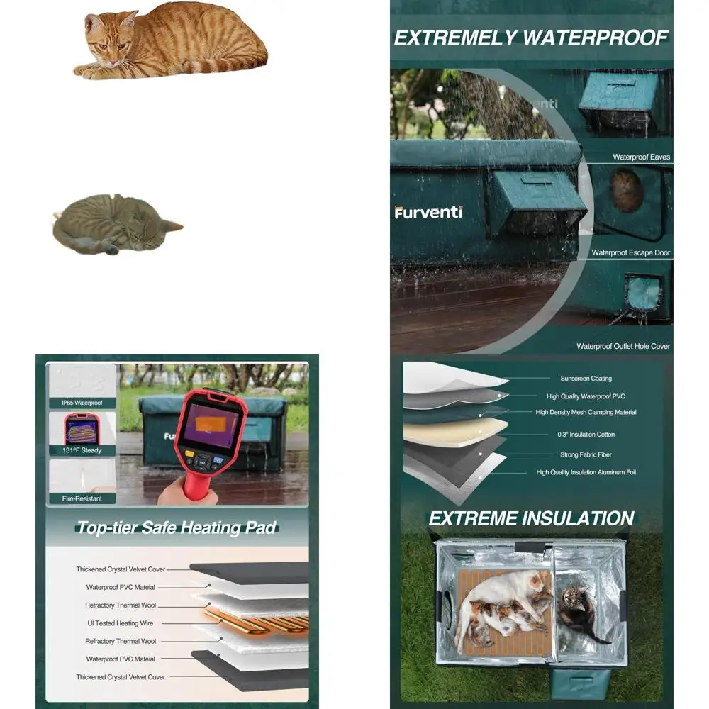 

Insulated Weatherproof Outdoor Cat Shelter for Feral Cats with Waterproof Eaves and Escape Door, Dark Green, 23.6x16.5x13.4