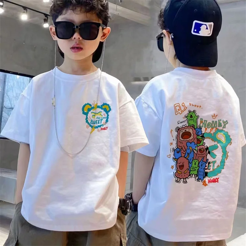 100%Cotton Summer Kids Clothes Streetwear Print Cartoon T Shirt Tops Tees Children Boys Girls Clothes Short Sleeve T Shirts tide