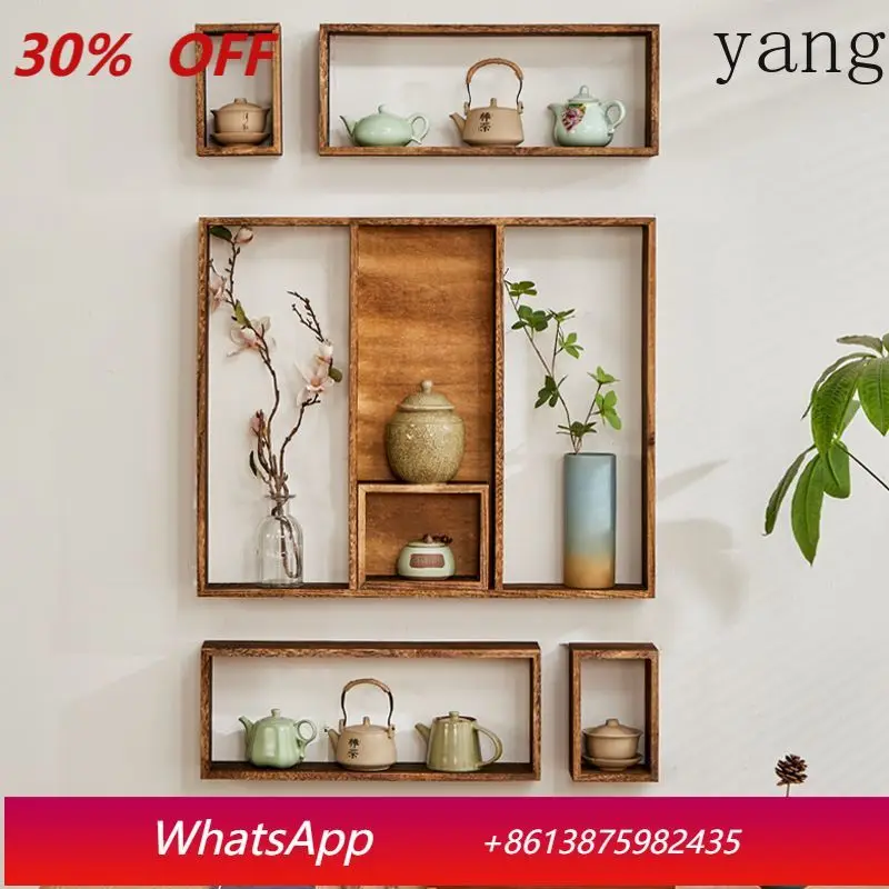 

Solid wood Chinese style antique shelf wall grid storage rack storage rack hanging wall combination retro teapot rack