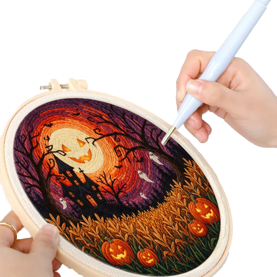 GATYZTORY Stickerei-Punch-Needle-Set, Nähwerkzeug-Set, magischer Sticknadelstift, Halloween-Tufting-Kreuzstich-Sets, Nähen