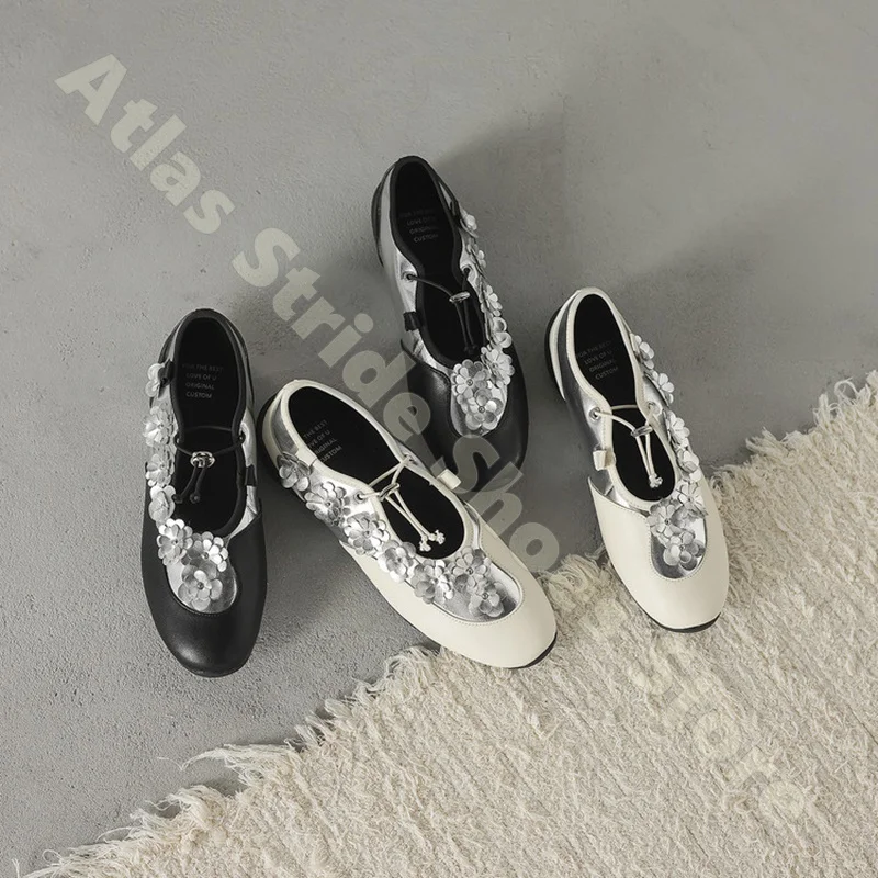 

Women Flats Y2K Mary Jane Shoes French Retro Sweet Flower Applique Strap Ballet Loafers Vintage Comfortable Casual Daily Flats