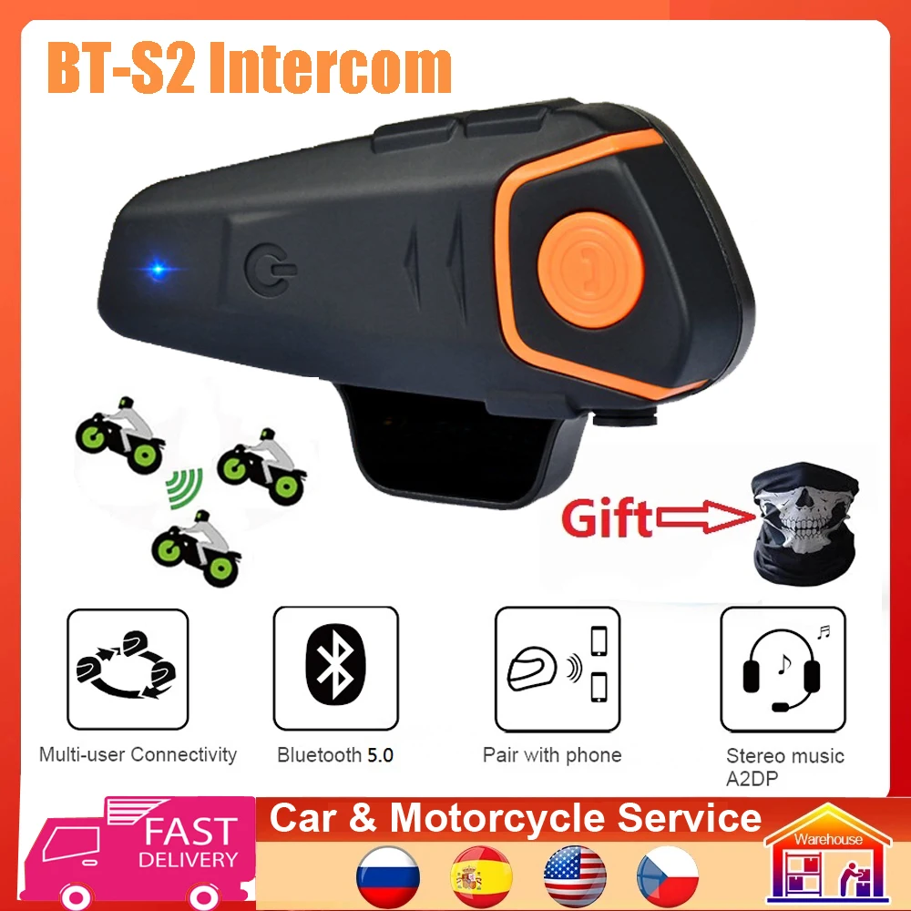 BT-S2 Intercom Motorcycle Interphone BT 3.0 FM MP3 Waterproof Helmet Intercom Intercomunicador Headset