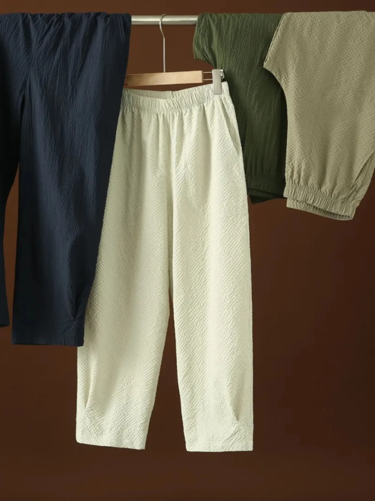 Cool Feeling Bubble Cotton Casual Pants Wide Leg Thin Version Men's Summer Spring Couple's Comfortable Air Conditioning Trousers