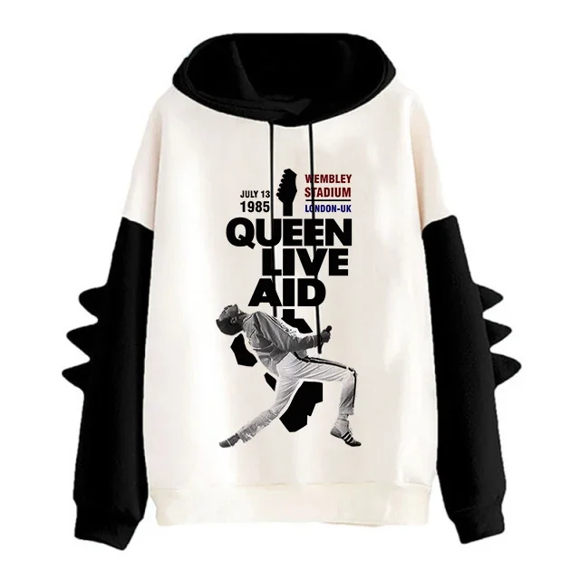 Freddie Mercury Sweatshirt Women Kawaii Queen Band Cartoon Hoodie Graphic Long Sleeve Pullover Harajuku Casual Streetwear Female