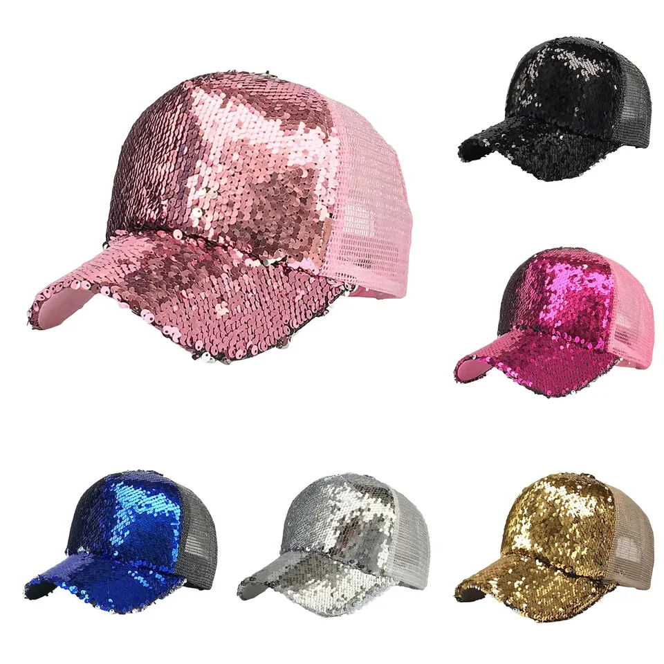Baseball Cap Sequined Adjustable Hat Bling Mesh Trucker Hat Tail Trucker Cap Mens Caps Gorras Hombre 2